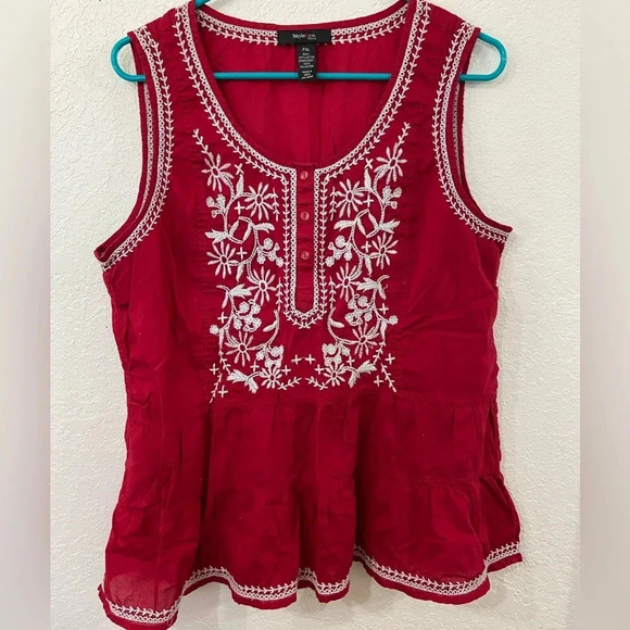 Style & Co Red & White Embroidered Tiered Red Tank Blouse XL Petite - Picture 1 of 7